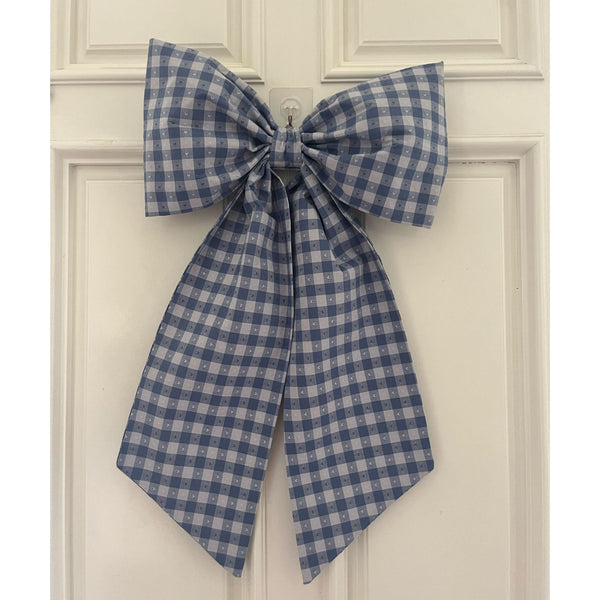Sew & Spill Home Decor Bow `Blue Heart Gingham