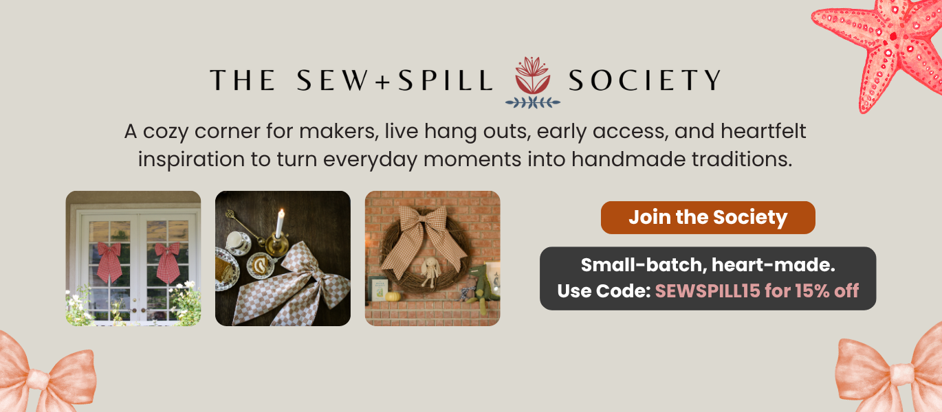 Promotional bannerfor The Sew + Spill Society