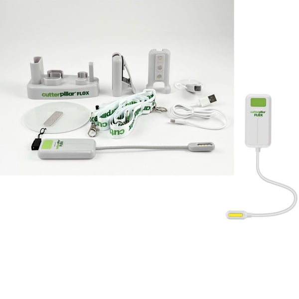 Cutterpillar Flex electronic device with accessories on a white background