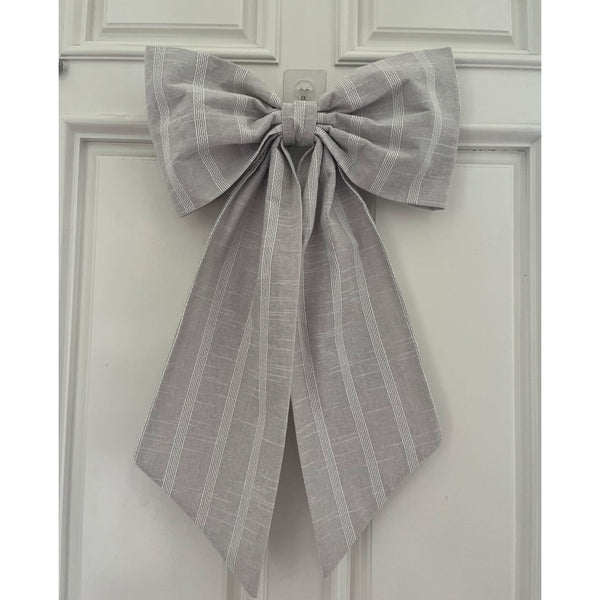 Sew & Spill Home Decor Bow Taupe & White Stripe