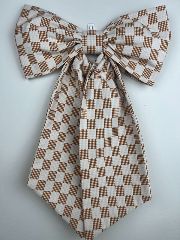 Sew & Spill Home Decor Bow Amber and White Gingham Check
