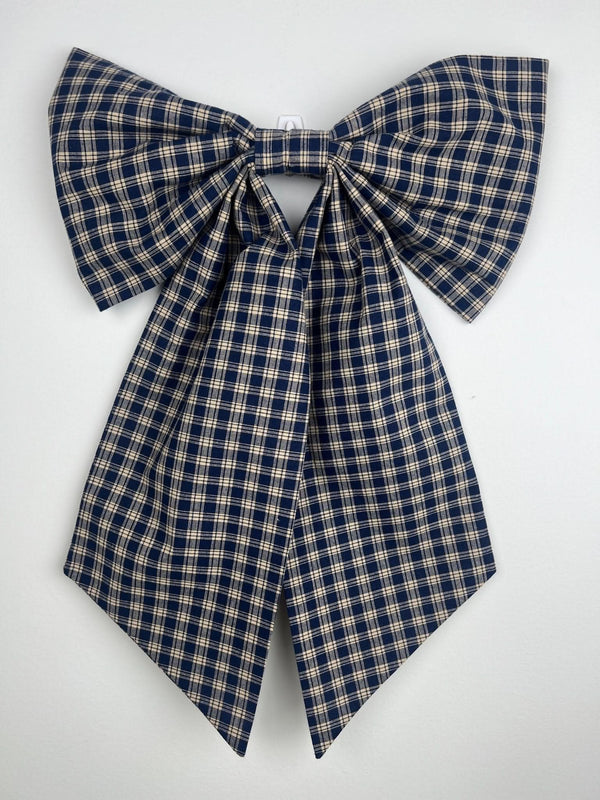 Sew & Spill Home Decor Bow Blue & Tan Plaid Classic