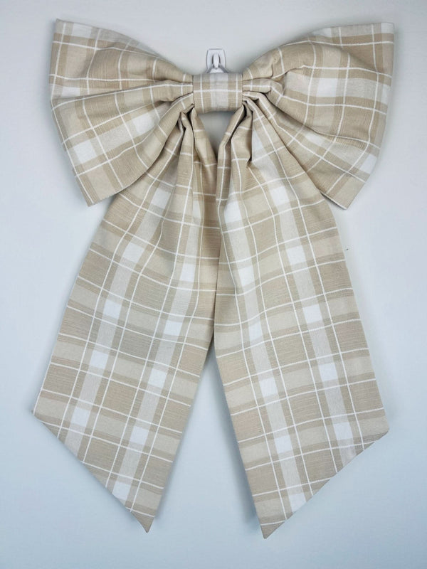 Sew & Spill Home Decor Bow Tan & White Plaid