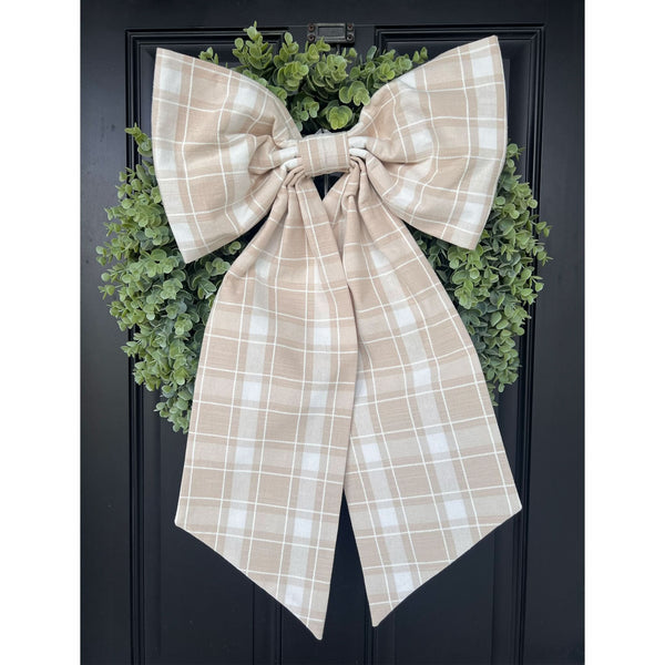 Sew & Spill Home Decor Bow Tan & White Plaid