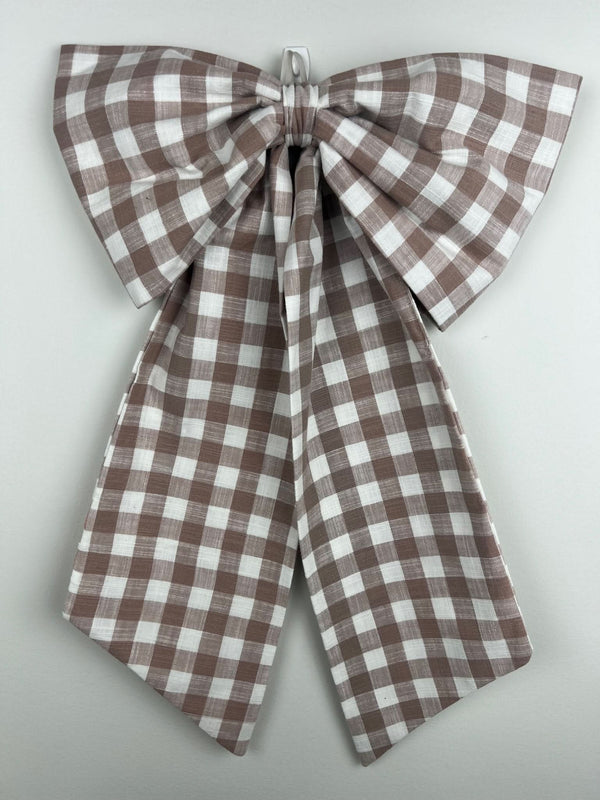 Sew & Spill Home Decor Bow Taupe Bold Gingham