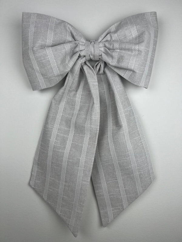 Sew & Spill Home Decor Bow Taupe & White Stripe