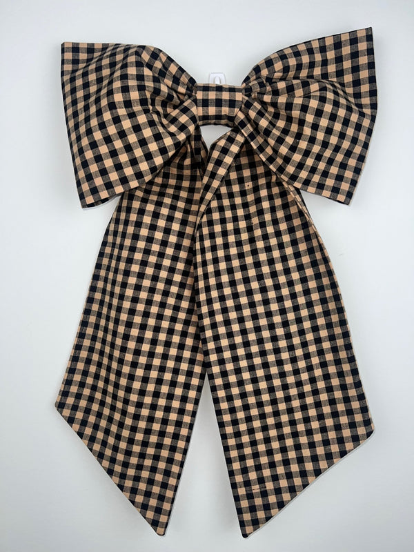 Sew & Spill Home Decor Bow Black and Tan Gingham