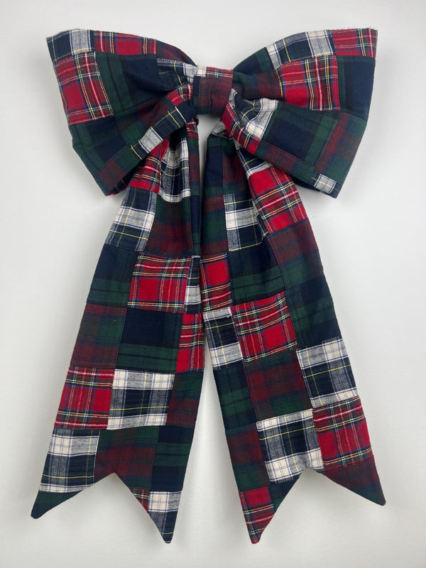 Sew & Spill Home Decor Bow Holiday Patchwork Dovetail Flannel Bow XL