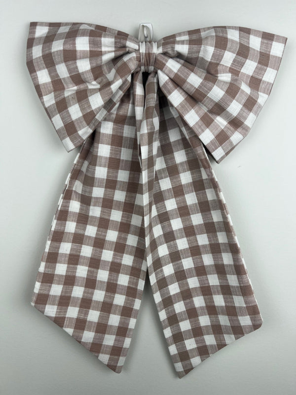 Sew & Spill Home Decor Bow Taupe Bold Gingham